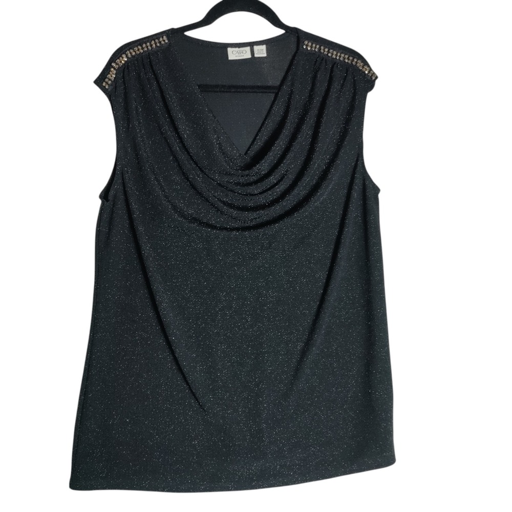 Cato Black Sparkly Scoop Neck Sleeveless Top Size 14/16 Studded Shoulders